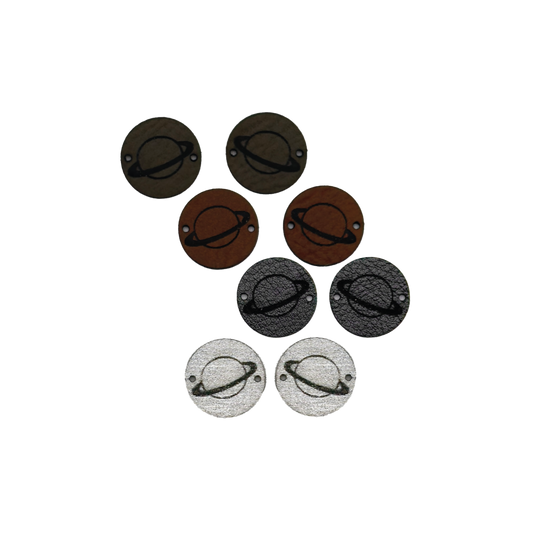 2 mini faux leather labels "Saturn"