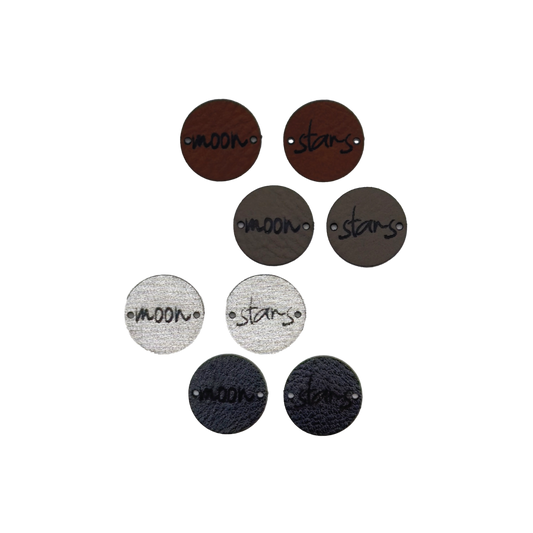 2 mini artificial leather labels "Moon + Stars"
