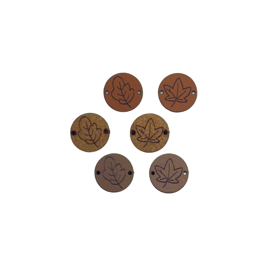2 mini faux leather labels "leaves"