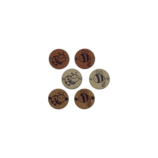 2 mini faux leather labels "Ladybug + Bee"